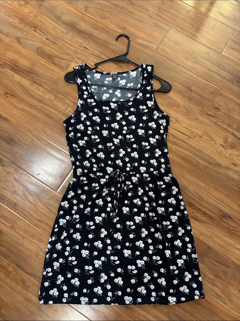 SHEIN Black Mini Dress with White Floral Print